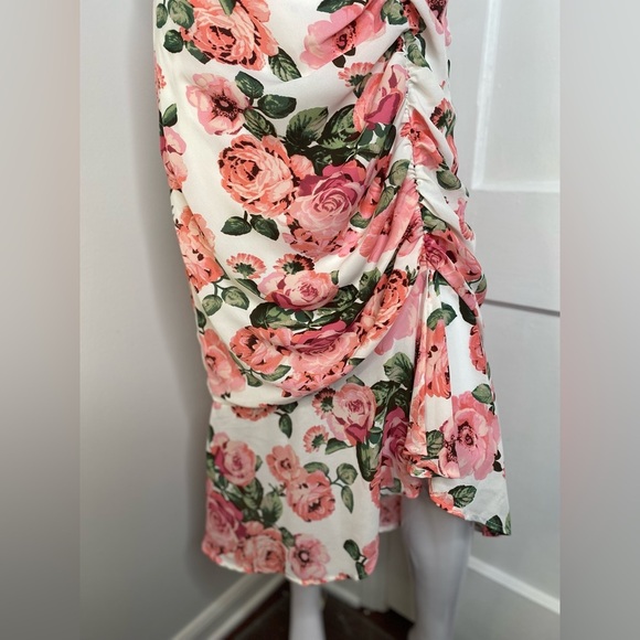 LEITH Nordstrom NWT Pink Floral Ruched Ruffled Midi Dress - Picture 5 of 7
